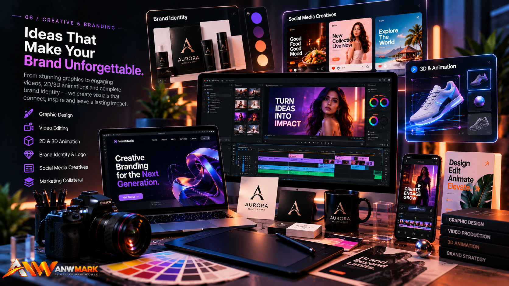 ANW Mark creative design, branding, video and animation services