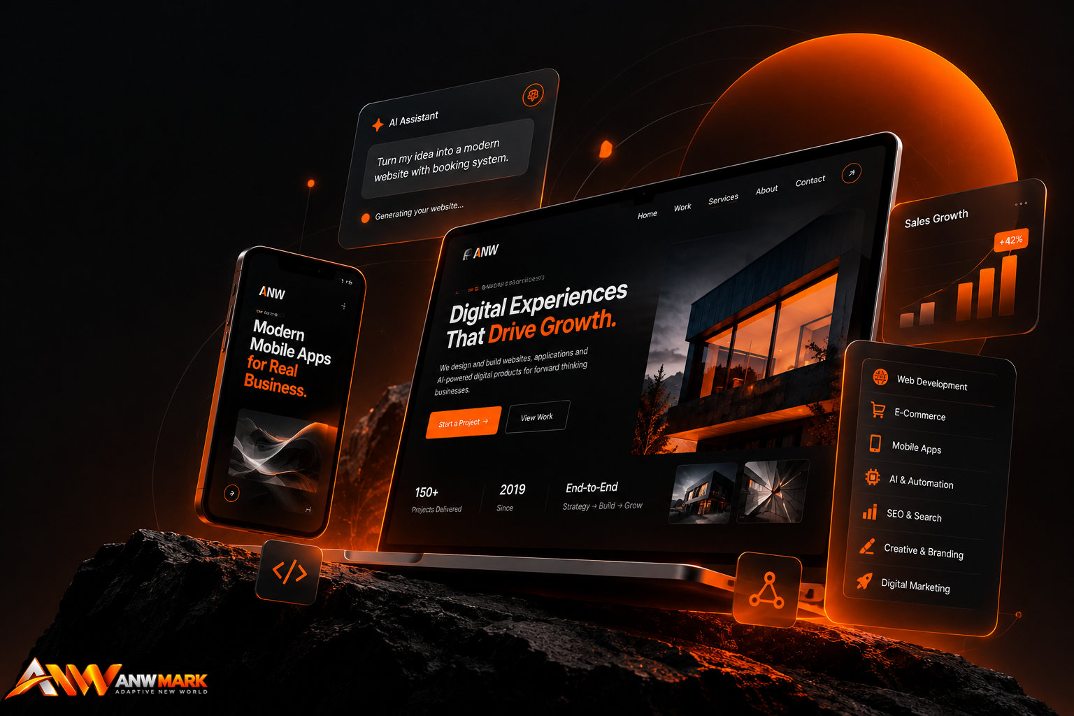 ANW Mark digital services including web development, mobile applications, AI and digital growth